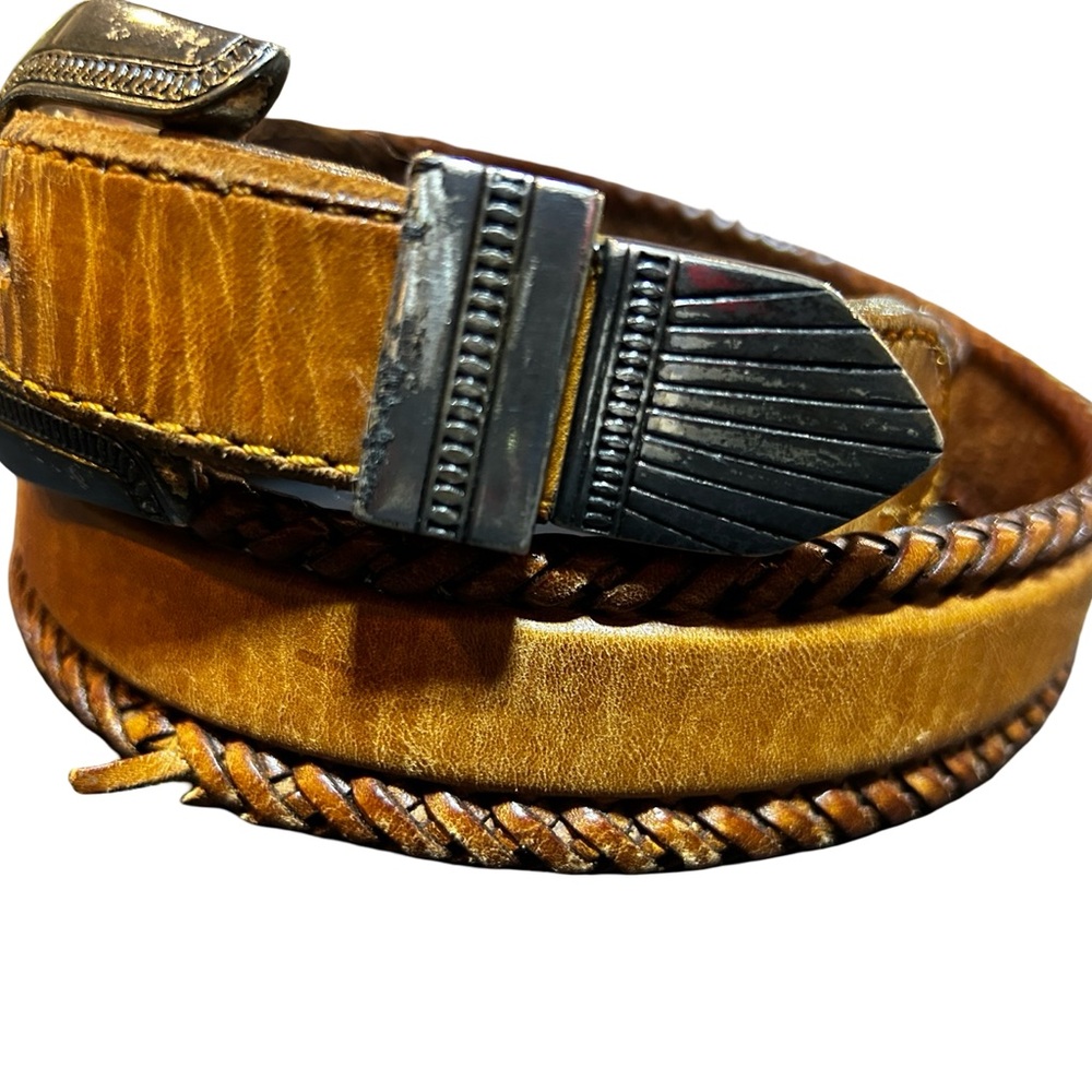 Vintage 1991 Brown Leather Belt with Silver Buckle - Picture 2 of 6